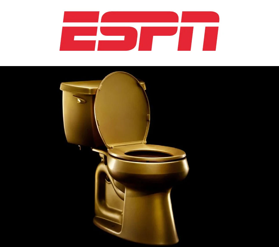 ESPN logo with gold toilet underneath