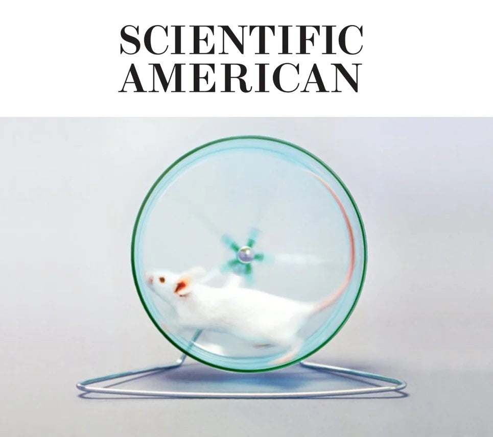 Cover of Scientific America, a mouse running in a wheel